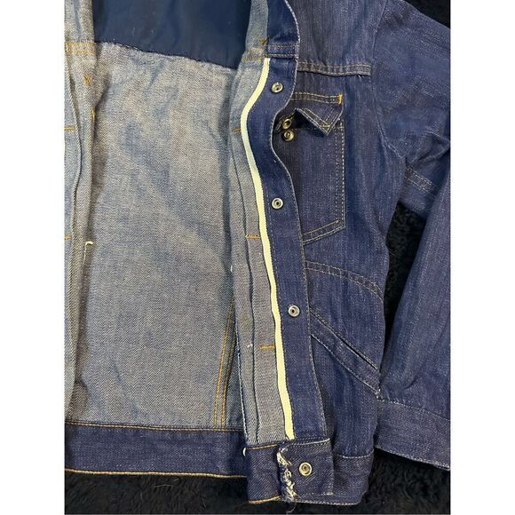 Vintage 1960s Slantzi Craft Selvedge Blue Jean Denim Needlepoint Jacket Womens L - Picture 2 of 13